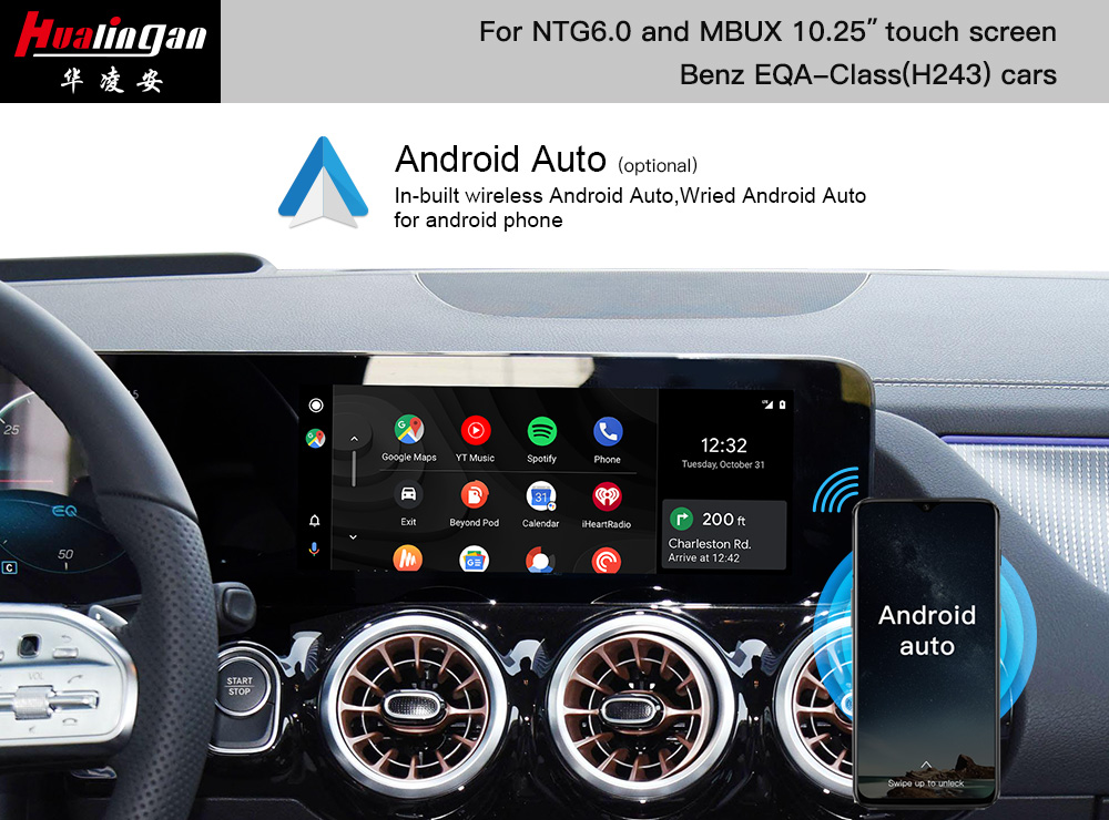 For Mercedes-Benz EQA MBUX System USB Ports Video in Motion Youtube Android Auto And Apple CarPlay Navigation Upgrade With 10.25 Inch Touch Screen