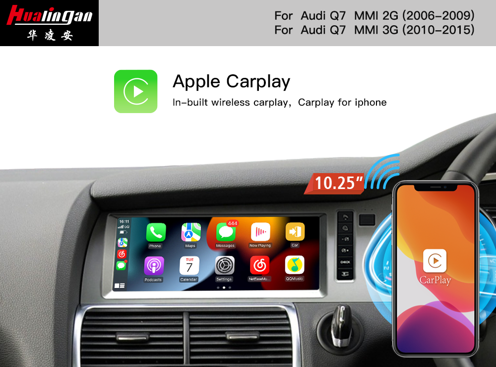 Car Multimedia Player For Audi Q7 4L RHD (2006-2009) Android 10.25 Installation GPS Satnav Navigation System Apple Carplay Wireless Android Auto Audio Adapter