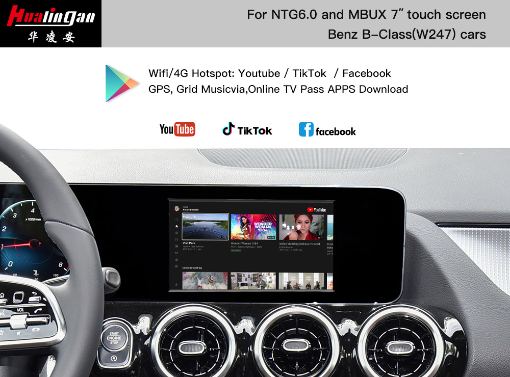 MBUX CarPlay Full Screen Update W247 Mercedes-Benz B-Class 4G Wi-Fi Hotspot Android 12 Navigation Backup Camera Watch Movies TV Audio Video Internet Or Streaming 