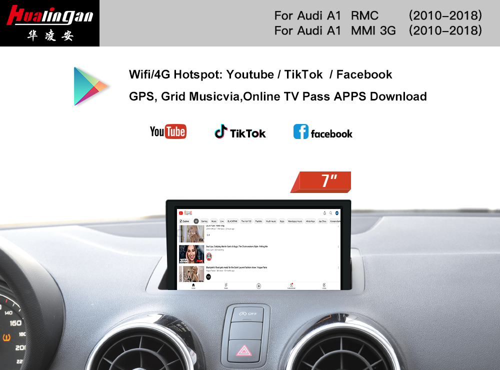 Autoradio 7.0 inch Android 12 Audi A1 8X RMC Apple Carplay SWC Mirrorlink GPS Live Navigation Bluetooth DAB Audio Radio Wired Audroid Auto Obd2 Scanner    