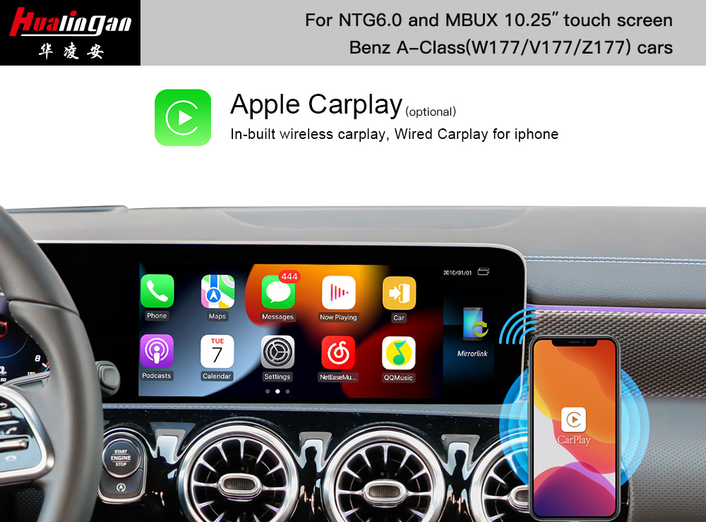 For Android Auto Mercedes A class MBUX W177 Wireless Carplay V177 Fullscreen Video in Motion Android Multimedia Navigation With 10.25 inch touch screen 