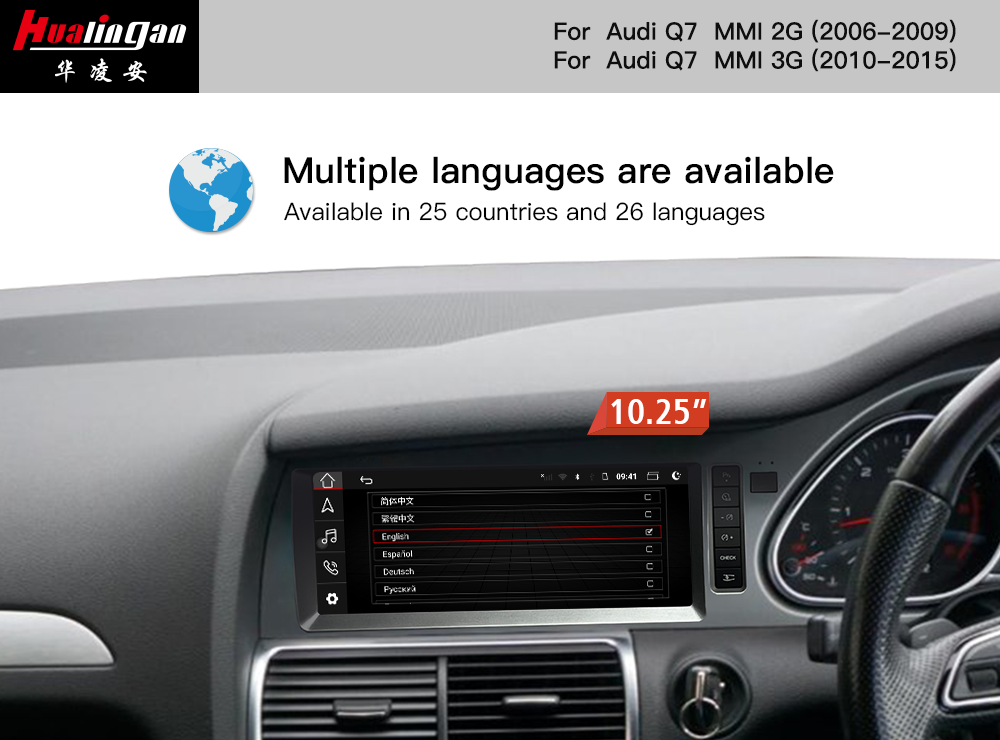 Car Multimedia Player For Audi Q7 4L RHD (2006-2009) Android 10.25 Installation GPS Satnav Navigation System Apple Carplay Wireless Android Auto Audio Adapter