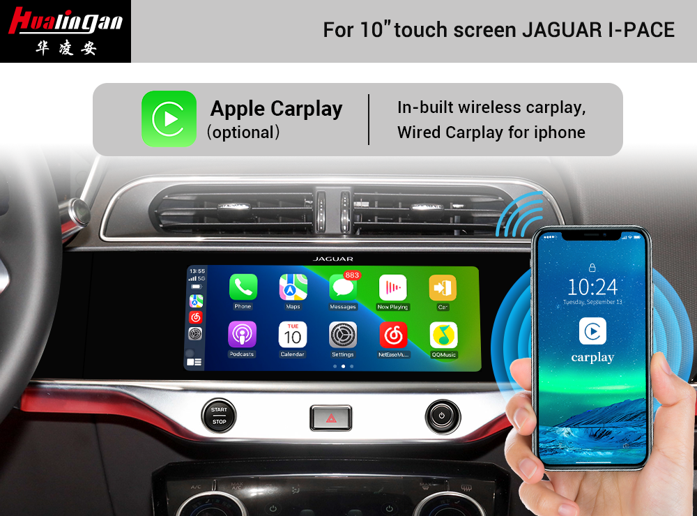 Hualingan Jaguar I Pace Touch Screen Apple Carplay Android Auto Upgrade Android 12 Android AI BOX Retrofit Fullscreen Mirroring Navigation Maps Reversing Camera Wifi Video Youtube