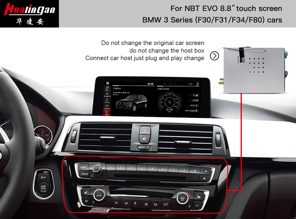 BMW 3-Series F30 /F31 /F34 /F35 iDrive 6.0 EVO Touch Screen Upgrade Wireless Apple CarPlay Fullscree Android System Android Auto Mirroring Video in Motion 