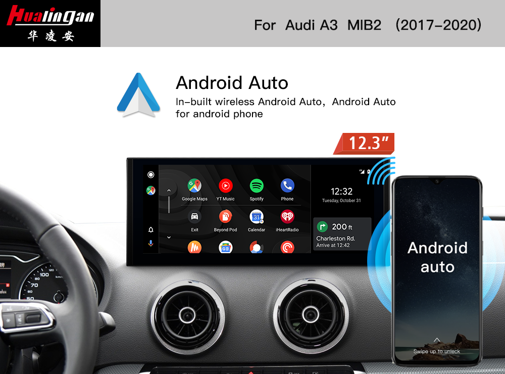 for Audi MIB2 A3 S3 RS3 8V 12.3”Blu-Ray Touchscreen Android USB GPS Navigation Wireless Carplay Bluetooth 4G Wifi Car Dash Camera TikTOK Multimedia Music