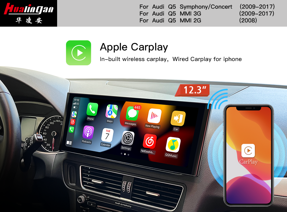 for Audi Q5 SQ5 8R Concert /Symphony LHD 12.3”Blu-Ray Touchscreen GPS Navigation Apple CarPlay Fullscreen Android Mirroring DAB+ Bluetooth Grid Musicvia