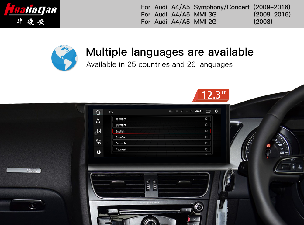 for Audi A4/S4/RS4 8K B8 (RHD) Concert Symphony 12.3” Blu-Ray Touchscreen GPS Navi Wireless CarPlay Android Auto Vehicle Backup Cameras Radio Bluetooth 