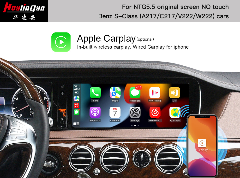 W222 Apple Carplay Retrofit Mercedes Benz S Class V222 Android System Goolge Maps Upgrade Wireless Android Auto Front Camera Rear Camera Mercedes NTG 5.5 A217 C217 X222