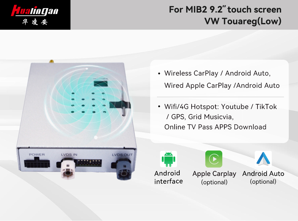 Hualingan VW Touareg Apple Carplay Wireless Upgrade Android Auto Full Screen Mirror Android Car Play Carplay in Iphone Android 12 Navigation Google Maps 360 Camera Head Units 4G