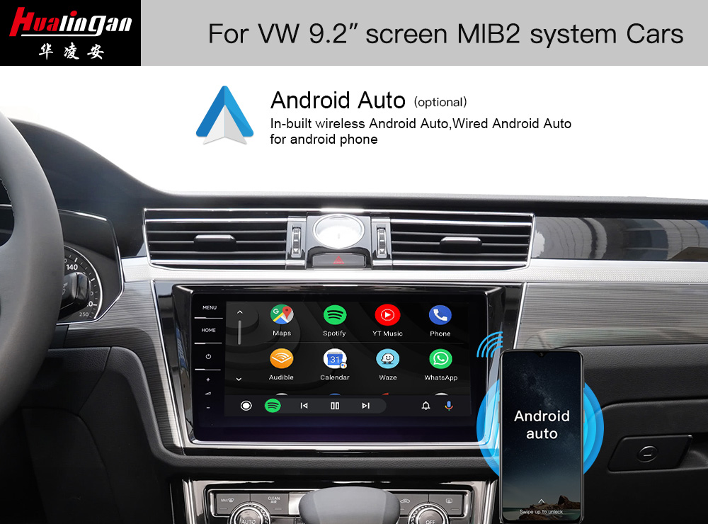 Hualingan VW Teramont Apple CarPlay Wireless Android Auto App 12”1560*700 Touch Screen Upgrade Full Screen Mirror Android 12 Wifi Video Navi Google Maps Wireless CarPlay Adapter