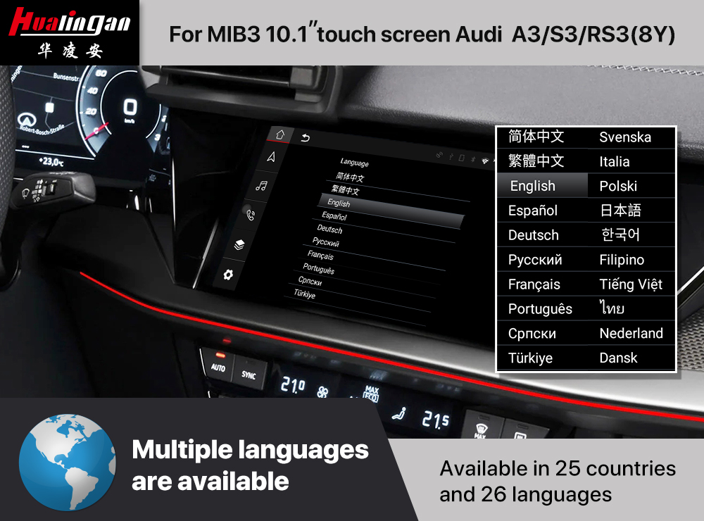 Hualingan Wireless Apple CarPlay for Audi MIB 3 A3 S3 RS3 (8Y) Android Auto Video in Motion Multimedia Navigation Screen Mirroring Android 12 Wifi 4G Rear Camera Apple in CarPlay 