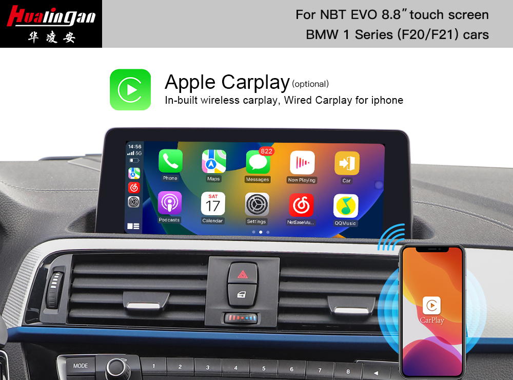 Hualingan BMW 1 Series F20 F21 EVO Touch Screen Upgrade Wireless Apple CarPlay Fullscree Android System Android Auto Mirroring Online Map Navigation 