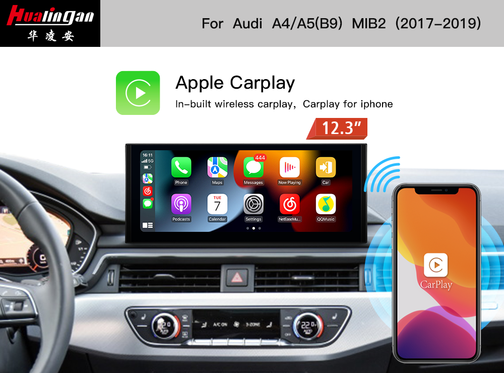 12.3”Blu-Ray TouchScreen for Audi MIB2 A5 S5 RS5 B9 LHD Multimedia Navigation Apple CarPlay Fullscreen Android Auto Mirroring 4G Video In Motion Youtube