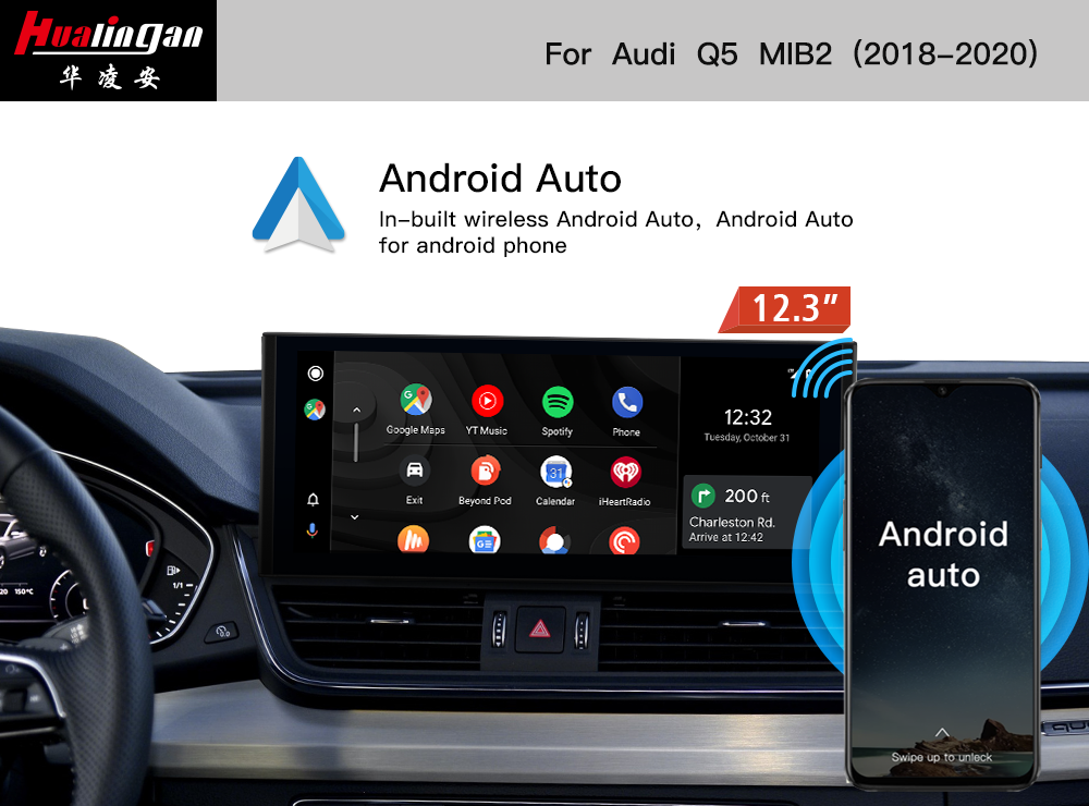 12.3”Blu-Ray Touchscreen for Audi Q5 SQ5 80A MIB2 GPS Navigation Apple CarPlay Fullscreen Android Mirroring Multimedia Music Bluetooth Obd2 Scanner 
