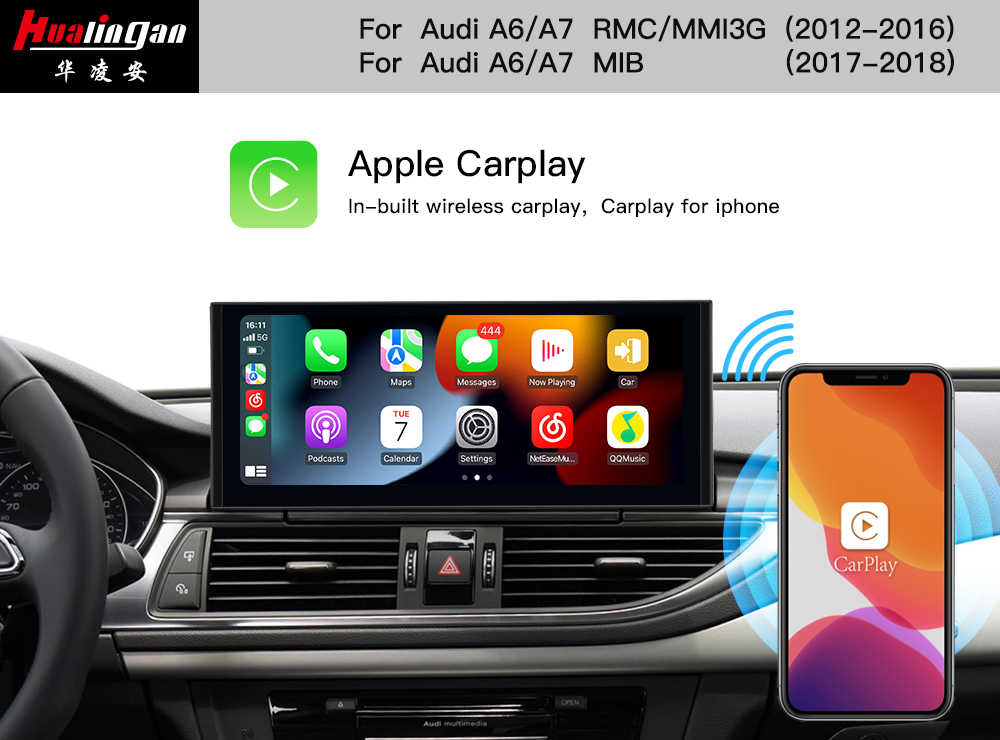 Hualingan for Audi A6 A7 C7 Android 10.25 Touch Screen Upgrade Indash Car PC Video Audio CarPlay GPS Navigation Audi Car Stereos Radio Multimedia Android Auto Fullscreen Mirrorlink RDS 128GB Wifi USB