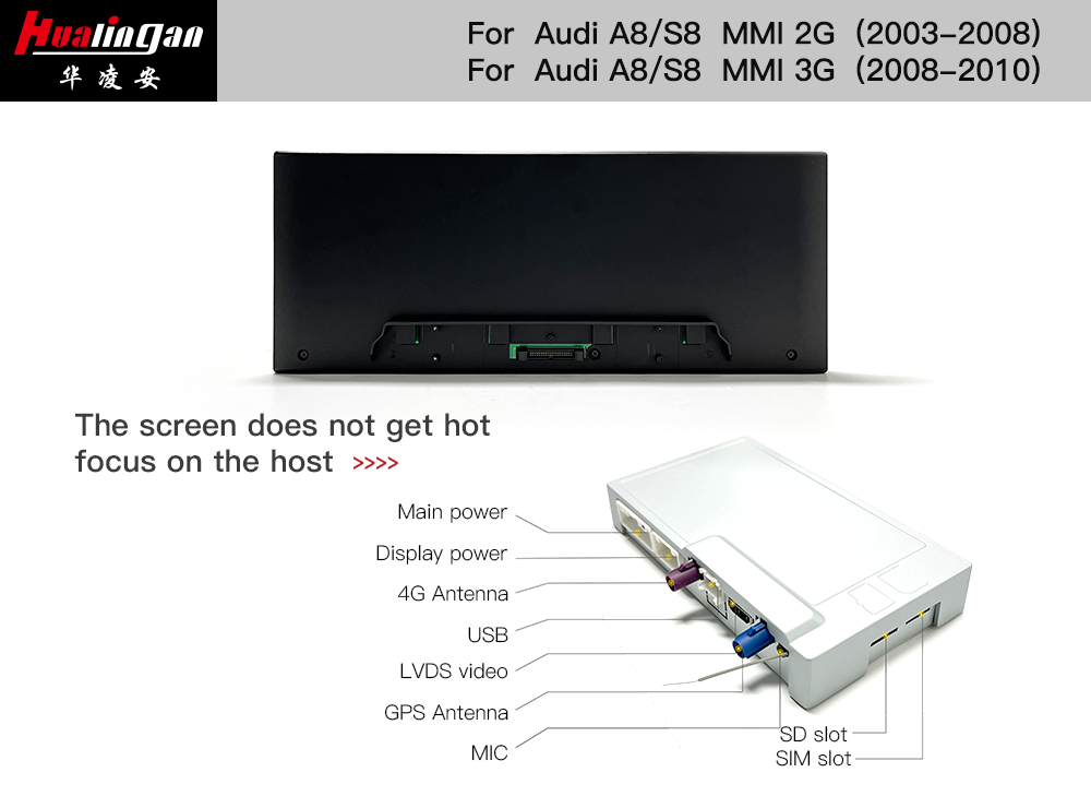 12.3"Blu-ray Touchscreen for Audi A8 S8 D3 MMI 3G Apple Caplay Fullscreen Android Mirroring Bluetooth GPS Navigation Car Dash Camera Wifi Wireless CarPlay