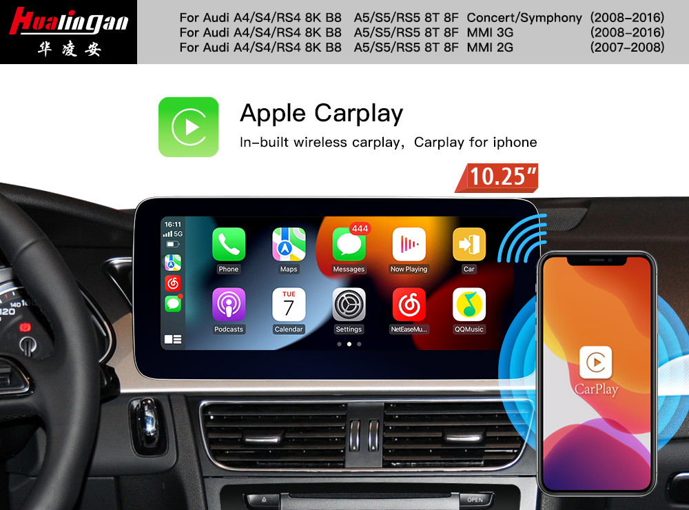 for Audi A4 S4 RS4 B8 Mmi 3G 10.25 inch Touchscreen 4G USB Navigation Apple Carplay Android Auto Multimedia Musicvia Video Pinterest sound system upgrade 