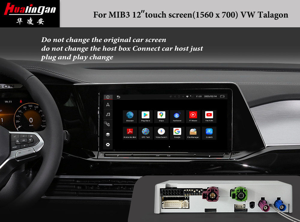 Hualingan VW Talagon Apple CarPlay Wireless Android Auto 12”1560*700 Touch Screen Upgrade Full Screen Mirror Android 12 Wifi Video Navi Google Maps Wireless CarPlay Adapter