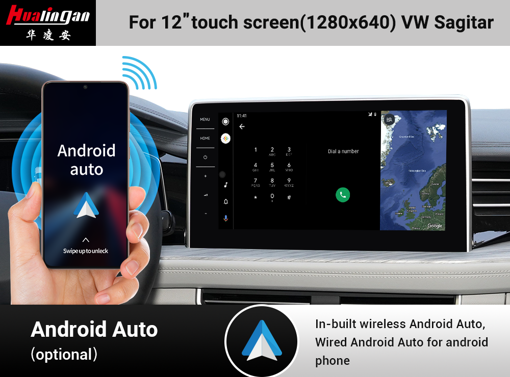 Hualingan VW Sagitar Apple CarPlay Wireless Android Auto Car Play 12”1560*700 Touch Screen Upgrade Full Screen Mirror Android 12 Wifi Video Navi Google Maps