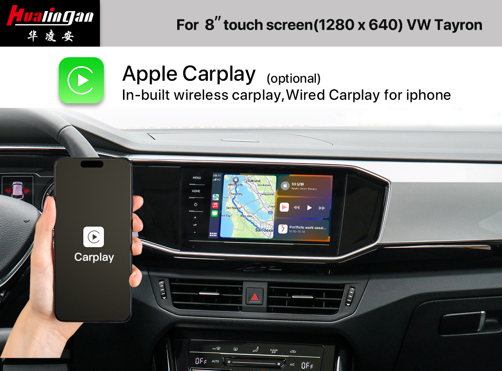 Hualingan Volkswagen Tayron Apple CarPlay Wireless Android Auto 8”1280*640 Touch Screen Upgrade Android 12 Full Screen Mirror Android Ai Box Wifi Navigation Google Maps Rear Camera