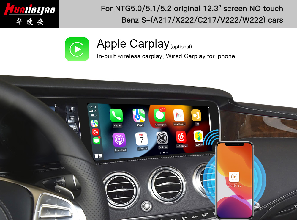 A217 C217 Wireless Apple CarPlay for Mercedes NTG 5.0/5.1/5.2 Android Auto 12.3 Inch Without touch Upgrades Touch Screen Navigation Multimedia 4G Wi-Fi Hotspot Android System 