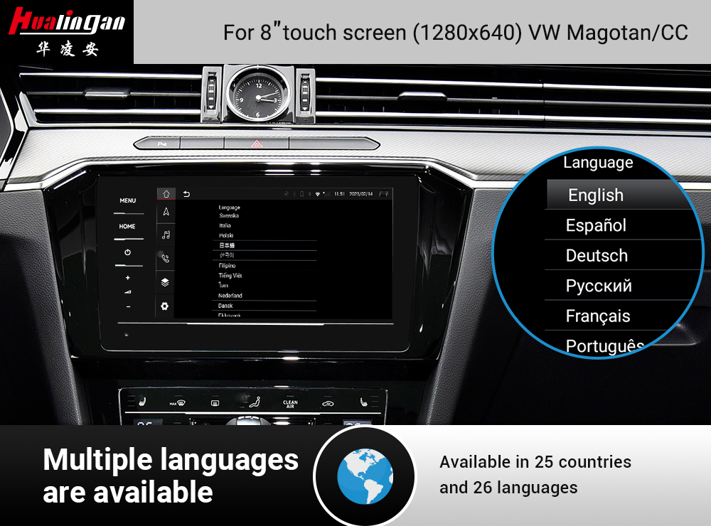 Hualingan VW Magotan Apple CarPlay Wireless Android Auto 8”1280*640 Touch Screen Upgrade Full Screen Mirror Android 12 Wifi Navi Google Maps Rear Camera Multimedia Box for CarPlay
