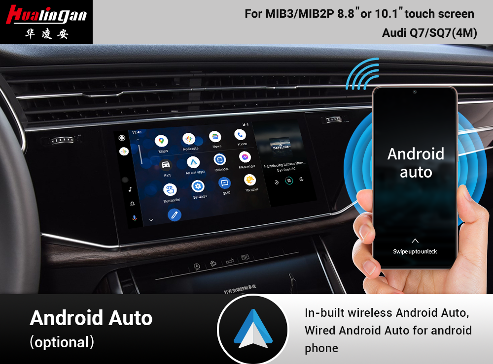 Wireless Apple Carplay Audi Q7 SQ7 4M MIB2 Android 12 Car Ai BOX Android Auto Wireless Full Screen Mirror Car Multimedia Navigation Google Maps AHD Camera Video Music Auto Android 