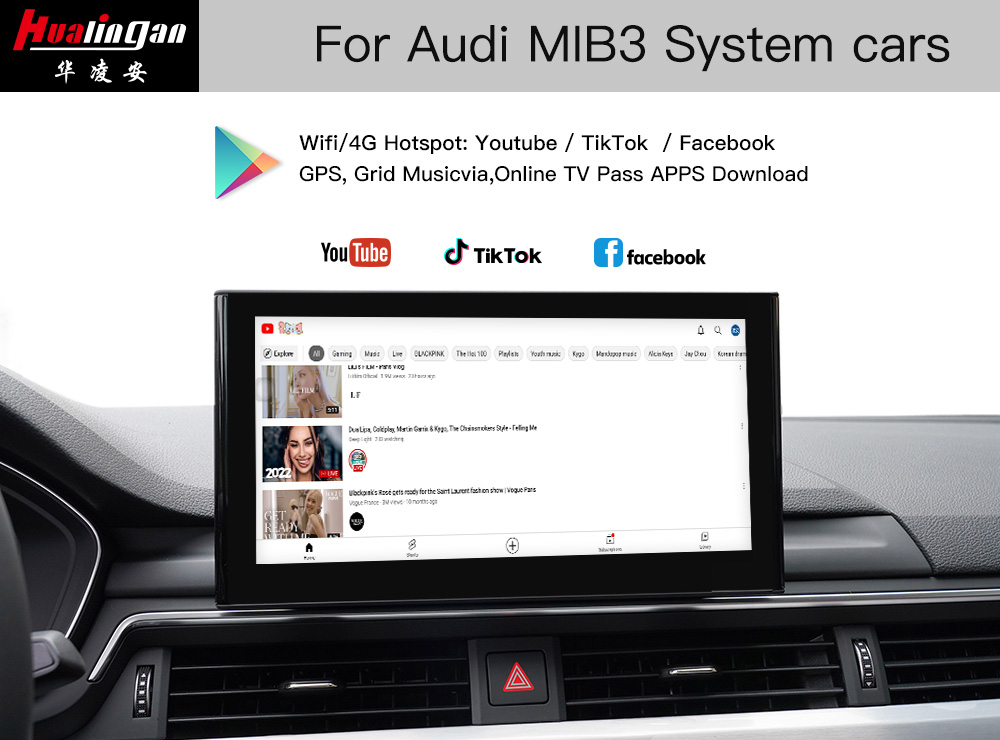 Hualingan Wireless Apple CarPlay for Audi MIB 3 A3 S3 RS3 (8Y) Android Auto Video in Motion Multimedia Navigation Screen Mirroring