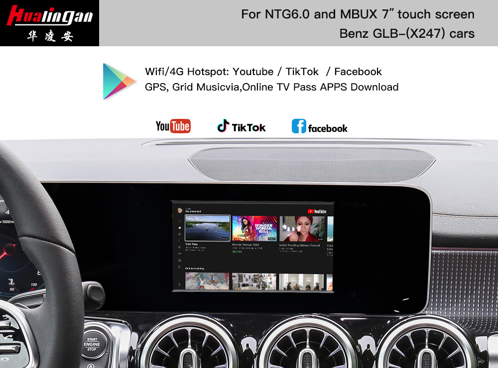X247 MBUX Mercedes GLB Apple CarPlay Mirroring Android Navigation System Fullscreen Video in Motion Upgrade Multimedia System With 7 Touchscreen Reverse Camera