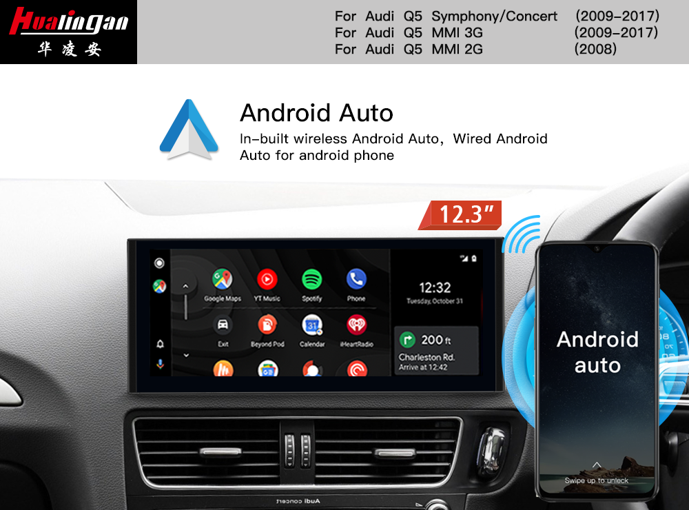 for Audi Concert /Symphony Q5 SQ5 8R RHD 12.3”Blu-Ray Touchscreen GPS Navigation Apple CarPlay Fullscreen Android Mirroring DAB+ Bluetooth Grid Musicvia