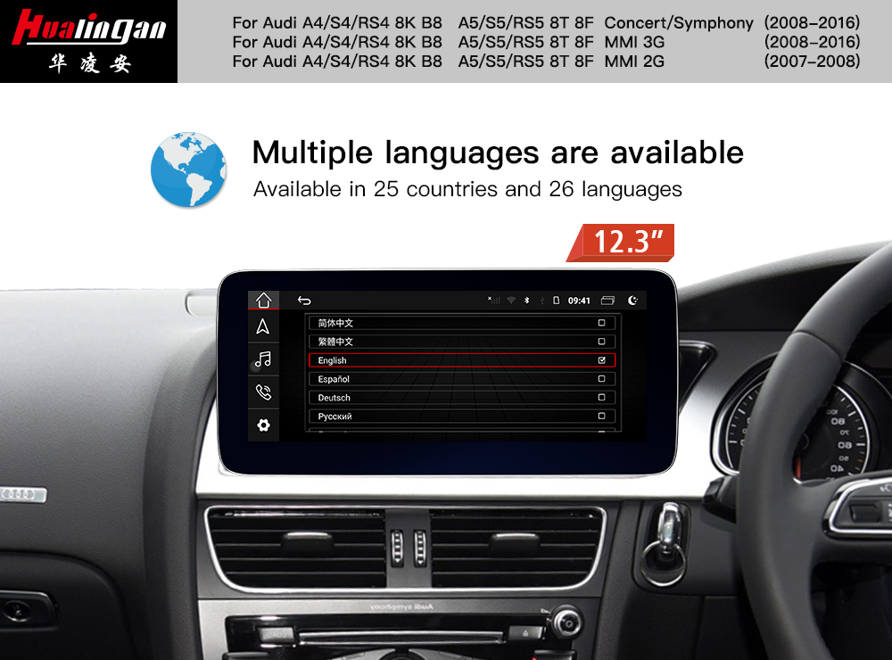 for Audi A4 S4 RS4 B8 (RHD) Mmi 3G 10.25 inch Touchscreen GPS Navigation Apple Carplay Fullscreen Android auto Mirroring Multimedia Stereo update TikTok