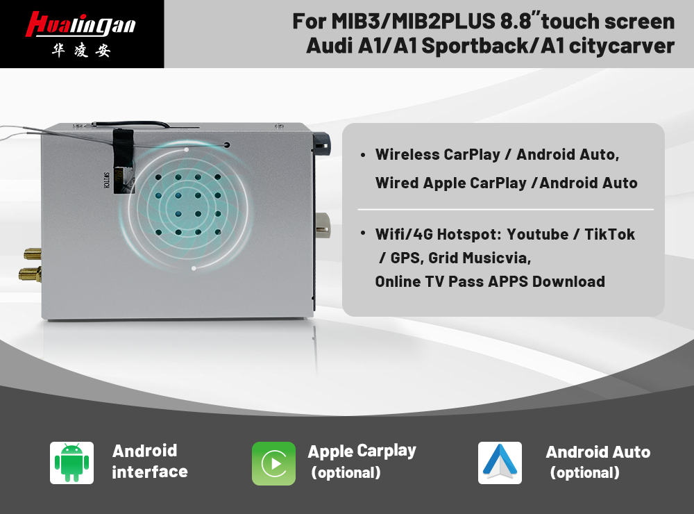CarPlay AI BOX Audi A1 MIB2 Wireless Apple CarPlay Full Scree Android Auto Wireless Android 12 Video Wifi 4G AHD Camera Multimedia GPS Goggle Maps Mirror Screen Android 360 Camera