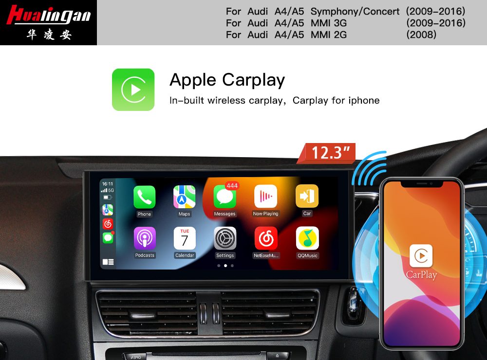 for Audi A4/S4/RS4 8K B8 (RHD) Concert Symphony 12.3” Blu-Ray Touchscreen GPS Navi Wireless CarPlay Android Auto Vehicle Backup Cameras Radio Bluetooth 