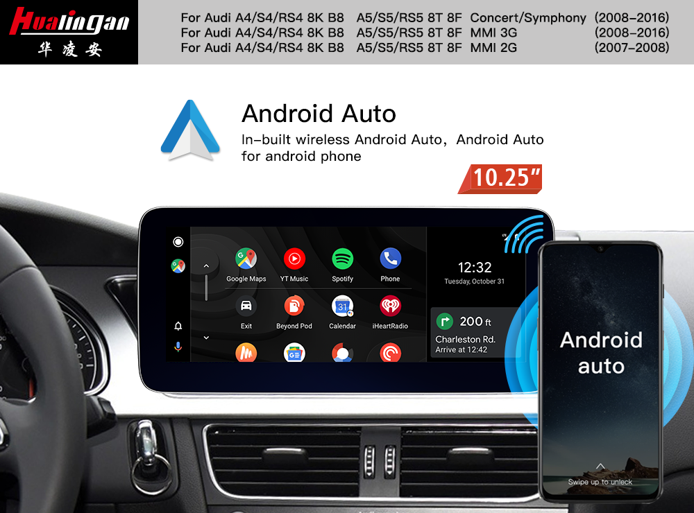10.25 inch Touchscreen for Audi A5/S5/RS5 8T Mmi 3G Wifi 4G USB Navigation Apple Carplay Android Auto Multimedia Musicvia Video Instagram Head Unit Upgrade