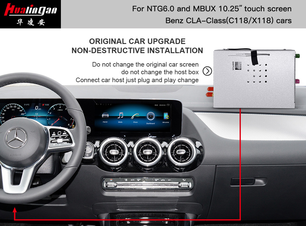 Audroid Auto Mercedes CLA C118 X118 Apple CarPlay Retrofit MBUX Navigation with 10.25 Touchscreen Fullscree Mirroring Upgrade AHD Camera Video MBUX Youtube