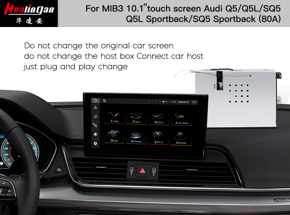 Hualingan CarPlay AI BOX Audi Q5 SQ5 MIB3 Wireless Apple CarPlay Full Screen Mirror Android Auto Wireless Android Upgrade 12 Wifi 4G Rear Camera Multimedia GPS Navigation Video