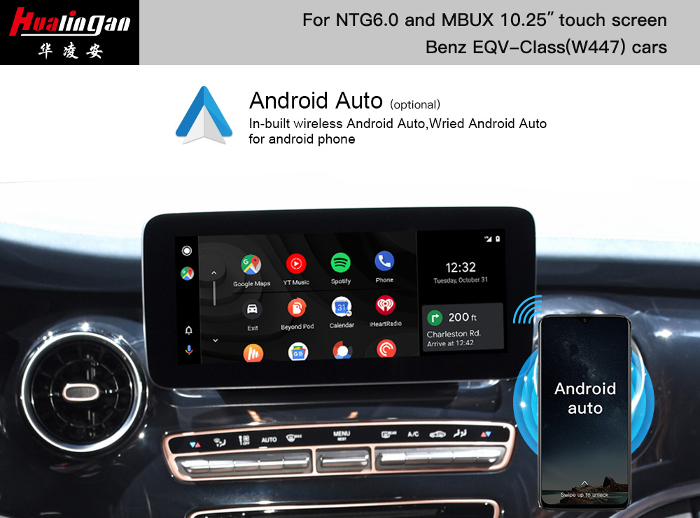 Wireless Apple Carplay MBUX Mercedes EQV W447 Android 12 Android Auto Screen Mirroring Upgrade MBUX Multimedia System 10.25 Inch Youtube Front,/rear Camera 