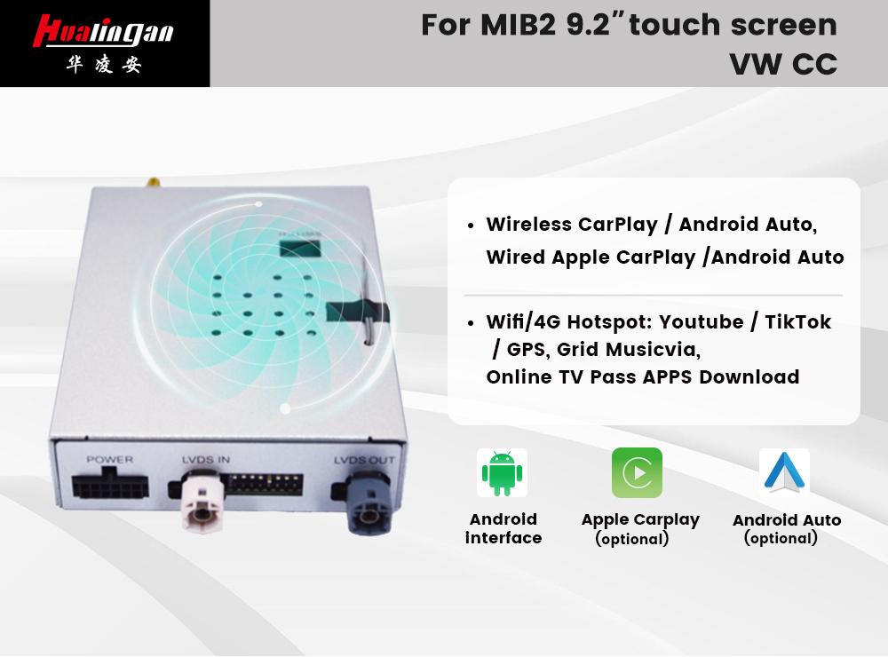 Hualingan VW CC Apple Carplay Wireless Android Auto Apple in Carplay Ai BOX Android 12 Screen Mirroring Auto Android Full Screen Volkswagen MIB2/ MIB2.5/ MIB2 STD/ MIB2 High/ MIB3