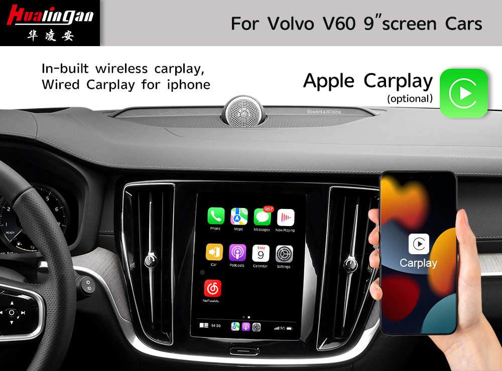 Volvo V60 Apple CarPlay Full Screen Android Auto Wireless Adapter Android 12 Upgrade Apple in Car Multimedia BOX for CarPlay Wifi Video Google Maps Upgrade 9 Inch Screen Car Audio