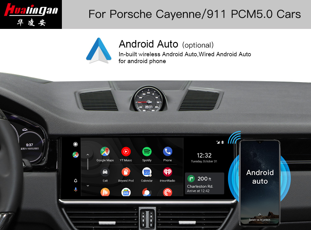Upgrade PCM 5.0 Porsche 992 Apple CarPlay FullScree Android Auto Screen Mirroring Video in Motion With 12.3 inch Touch Screen 